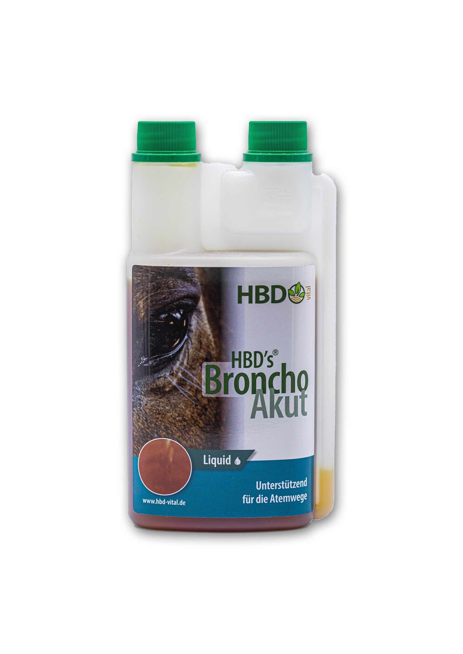 Foto der HBD’s BronchoAkut Flasche mit Etikett ist zu sehen