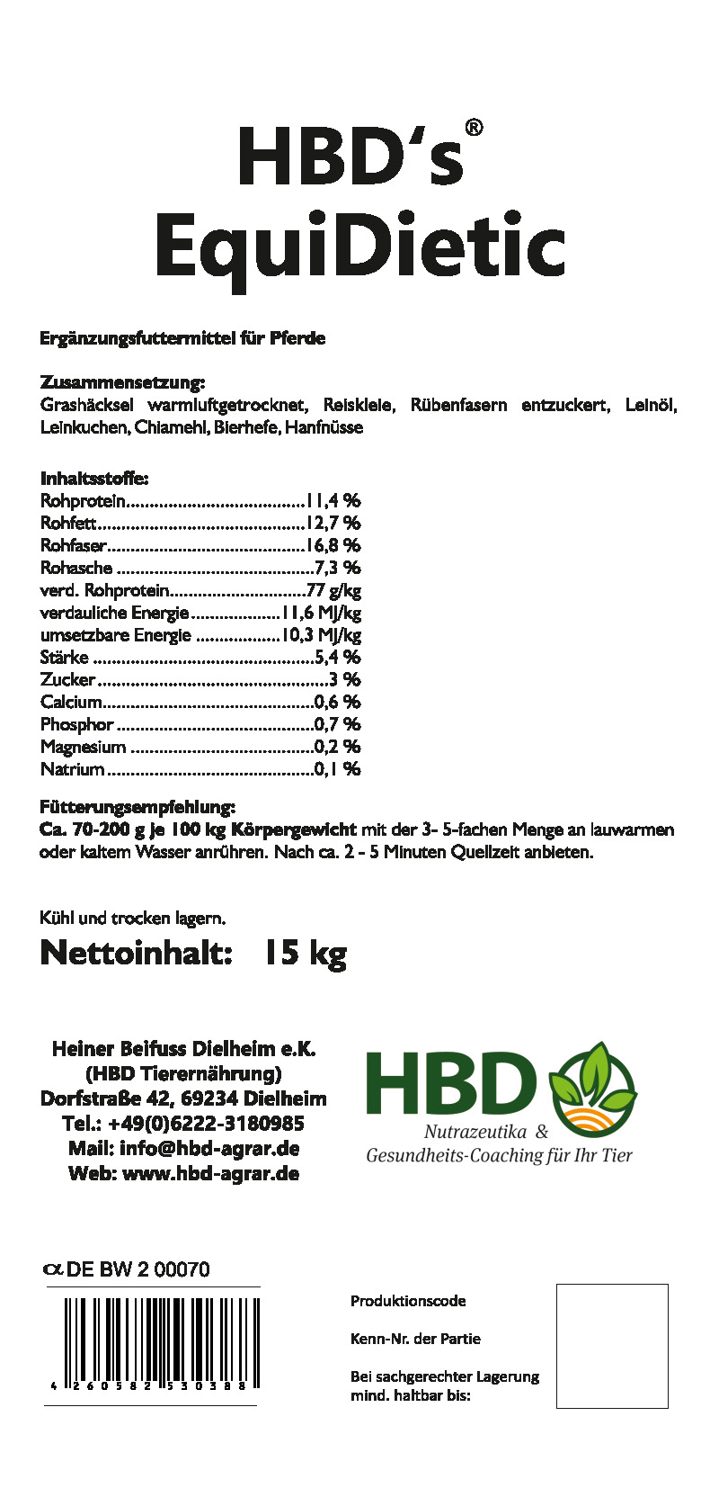 HBD’s® EquiDietic (mit Reisfuttermehl)